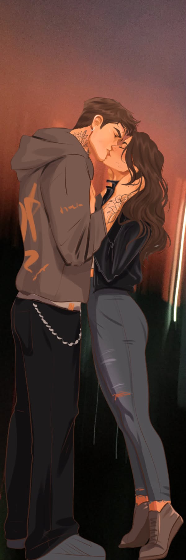 Character art of Silas and Vera kissing, labeled with their names